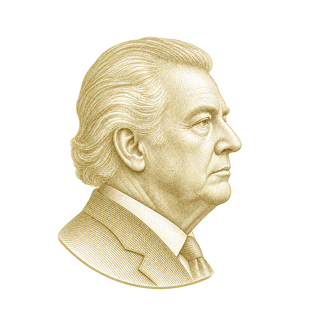CRYPTO REDEMPTION CENTER engraved gold portrait emblem